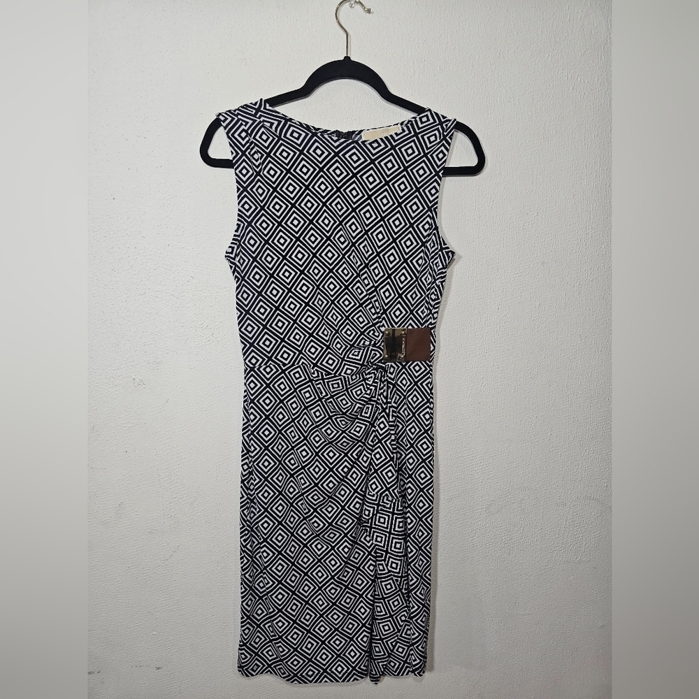 Michael Kors Black and White Diamond Pattern Midi Dress - Picture 2 of 9